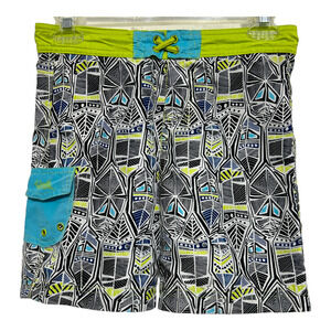 UV Skinz Boys Size 7 UPF 50+ Board Shorts Surf Swim Trunks Green Black Blue